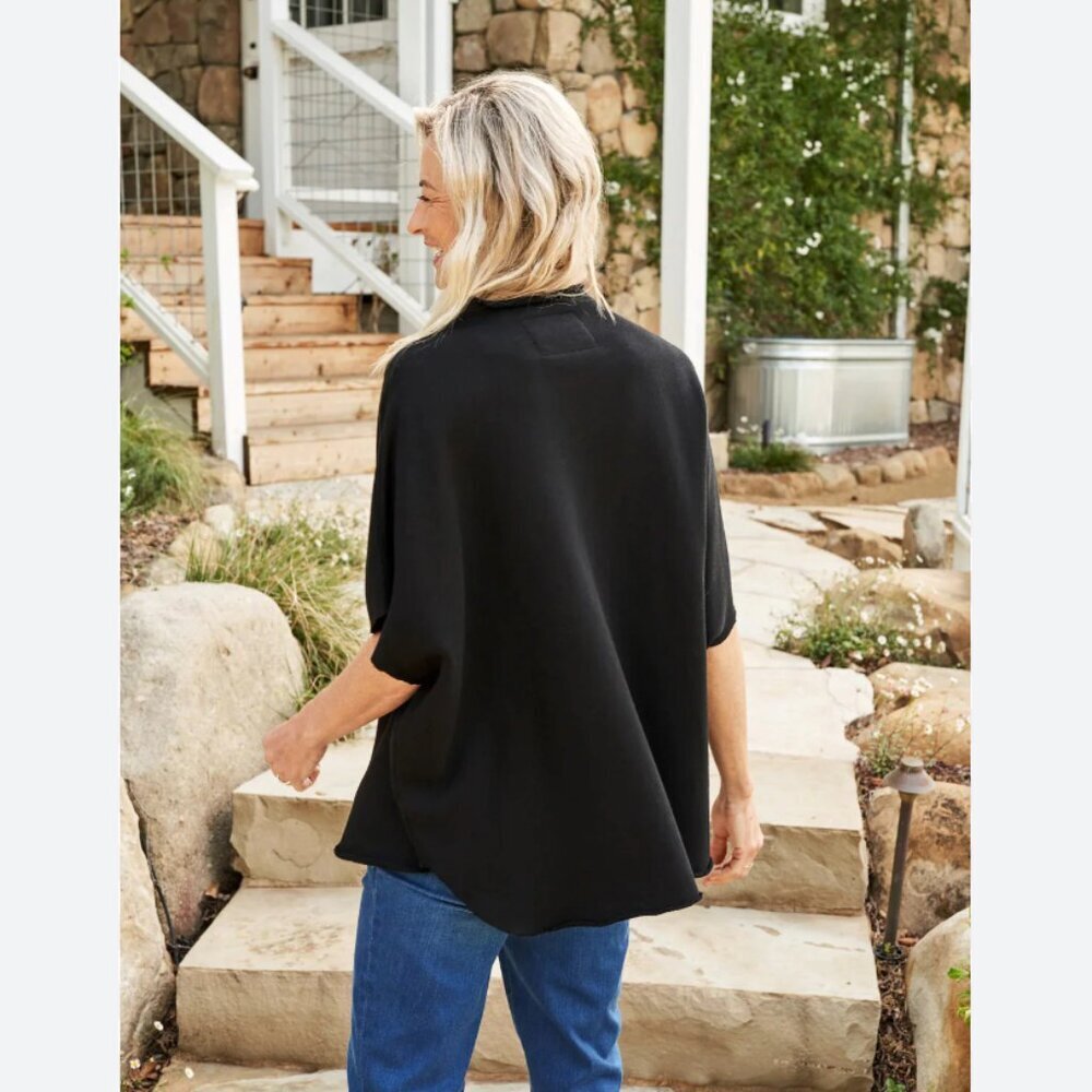 Frank & Eileen Audrey Funnel Neck Cotton Capelet Sweatshirt Size: OS Black - Picture 13 of 16